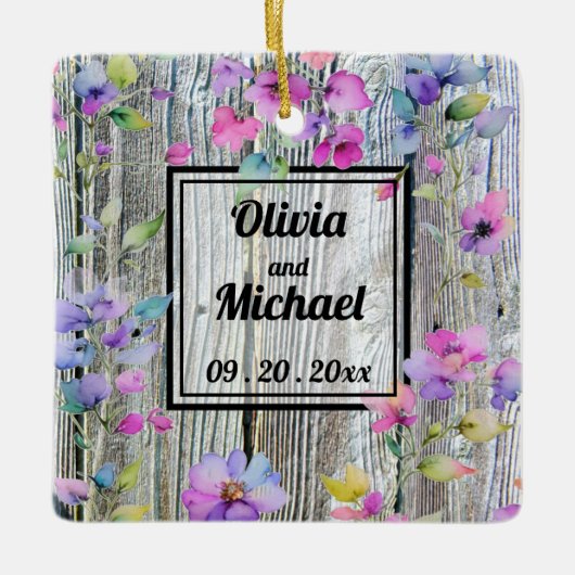 ピンクエレガントの水色の花動揺して材 セラミックオーナメント (正面)