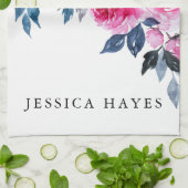 ピンクエレガントの水色の花 キッチンタオル (折り畳み)