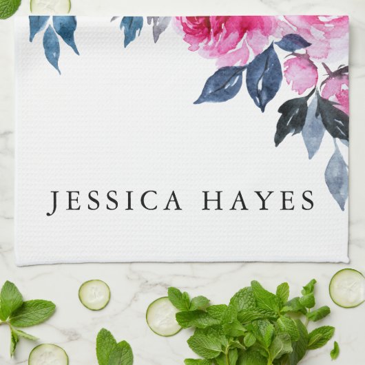 ピンクエレガントの水色の花 キッチンタオル (折り畳み)