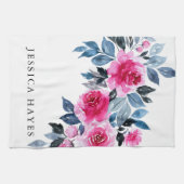 ピンクエレガントの水色の花 キッチンタオル (横)