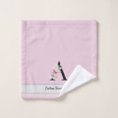 ピンクエレガントの水色の花 バスタオルセット (ウォッシュタオル)