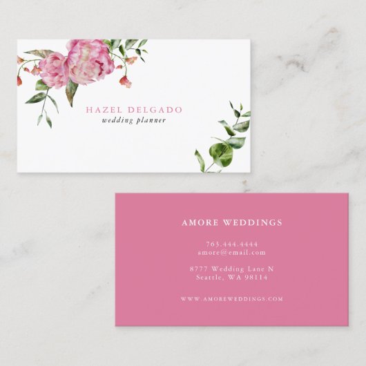 ピンクエレガントの水色の花 名刺 (正面/裏面)