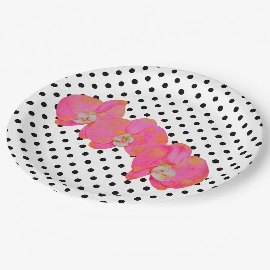 ピンクエレガントの水色の蘭 | 水玉模様 ペーパープレート (アングル)