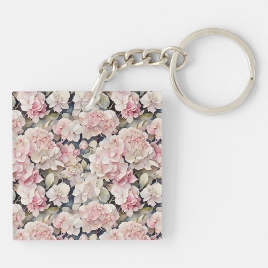 ピンクエレガントの水色フローラが写真をパーソナライズ キーホルダー (裏面)