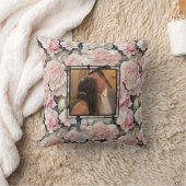 ピンクエレガントの水色フローラが写真をパーソナライズ クッション (ブランケット)