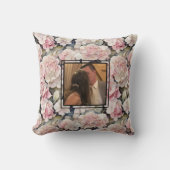 ピンクエレガントの水色フローラが写真をパーソナライズ クッション (正面)