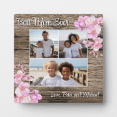 ピンクエレガントの水色フローラのパーソナライズ3枚の写真 フォトプラーク (正面)