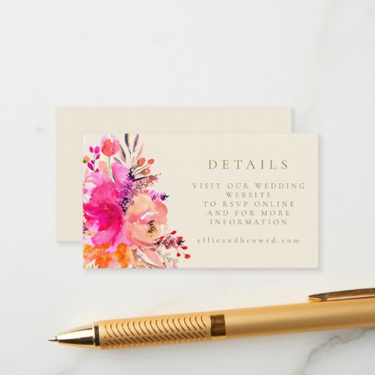 ピンクエレガントの水色フローラの結婚ウェブサイトQR エンクロージャーカード (正面/裏面インサイチュ)