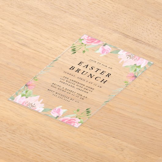 ピンクエレガントの水色フローライースターブランチ アクリル招待状 (レイダウン)