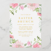 ピンクエレガントの水色フローライースターブランチ 箔招待状 (正面)