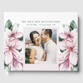 ピンクエレガントの水色フローラフォト結婚ズ ゲストブック (正面)