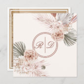 ピンクエレガントの水色フローラモノグラム結婚ズ サンキューカード (正面/裏面)