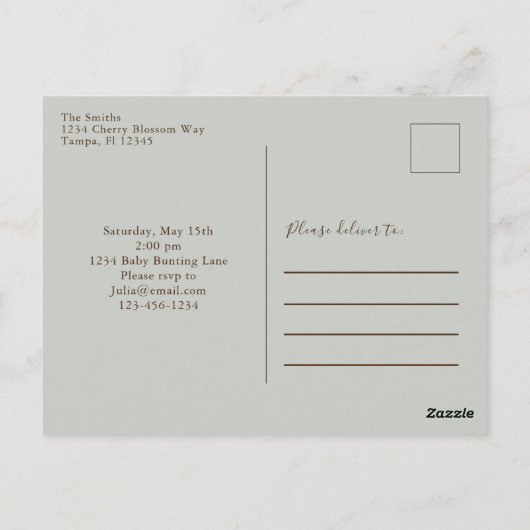 ピンクエレガントの水色フローラ甘い赤ちゃんシャワー ポストカード (裏面)