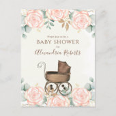 ピンクエレガントの水色フローラ甘い赤ちゃんシャワー ポストカード (正面)