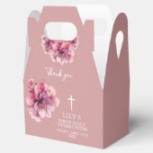ピンクエレガントの水色フローラ聖餐式 フェイバーボックス (オープン)