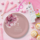 ピンクエレガントの水色フローラ聖餐式 ペーパープレート (パーティー)