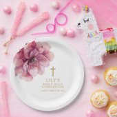 ピンクエレガントの水色フローラ聖餐式 ペーパープレート (パーティー)