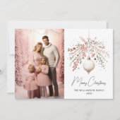 ピンクエレガントの水色ボーブルクリスマスカード シーズンカード (正面)