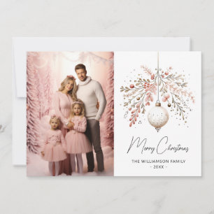 ピンクエレガントの水色ボーブルクリスマスカード シーズンカード