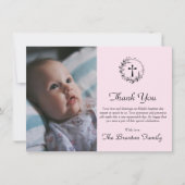ピンクエレガントの洗礼ベビー写真サンキューカード サンキューカード (正面)