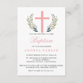 ピンクエレガントの洗礼/《キリスト教》洗礼式や命名式招待状 招待状