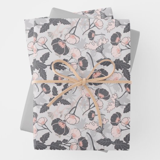 ピンクエレガントの灰色の花 ラッピングペーパーシート (インサイチュ)