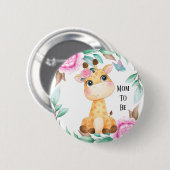 ピンクエレガントの牡丹と可愛いキリンのお母さん 缶バッジ (正面&裏面)