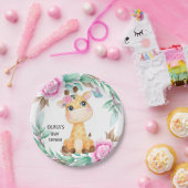 ピンクエレガントの牡丹と可愛いキリンカスタム ペーパープレート (パーティー)