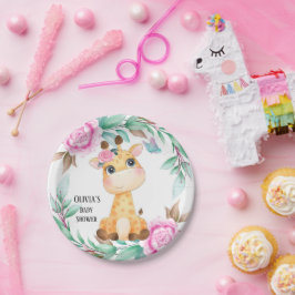 ピンクエレガントの牡丹と可愛いキリンカスタム ペーパープレート