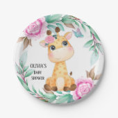 ピンクエレガントの牡丹と可愛いキリンカスタム ペーパープレート (正面)