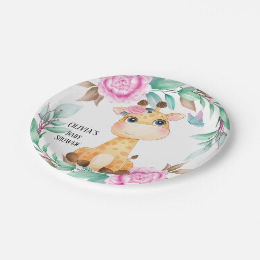 ピンクエレガントの牡丹と可愛いキリンカスタム ペーパープレート (アングル)