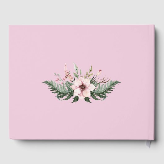 ピンクエレガントの牡丹と緑の結婚シダ ゲストブック (裏面)