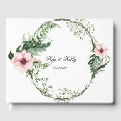 ピンクエレガントの牡丹と緑の結婚シダ ゲストブック (正面)