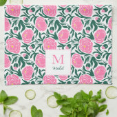 ピンクエレガントの牡丹のパーソナライズされた花 キッチンタオル (折り畳み)