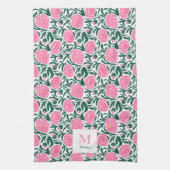 ピンクエレガントの牡丹のパーソナライズされた花 キッチンタオル (縦)