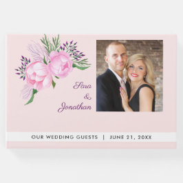 ピンクエレガントの牡丹の写真結婚の ゲストブック