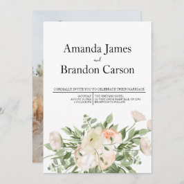 ピンクエレガントの牡丹の写真結婚の 招待状