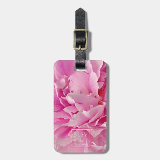 ピンクエレガントの牡丹の写真 – パーソナライズされた ラゲッジタグ (正面縦)
