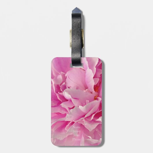 ピンクエレガントの牡丹の写真 – パーソナライズされた ラゲッジタグ (裏面縦)