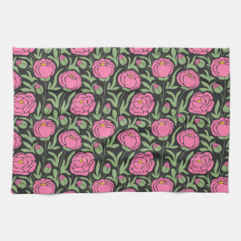 ピンクエレガントの牡丹の花 キッチンタオル