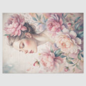 ピンクエレガントの牡丹を持つヴィンテージブロンドの少女 薄葉紙 (正面)