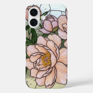 ピンクエレガントの牡丹ステンドグラス幻想 iPhone 16ケース