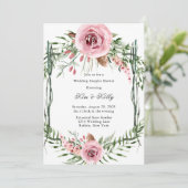 ピンクエレガントの牡丹ファーン結婚ズのカップルのシャワー 招待状 (スタンド正面)