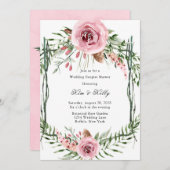 ピンクエレガントの牡丹ファーン結婚ズのカップルのシャワー 招待状 (正面/裏面)