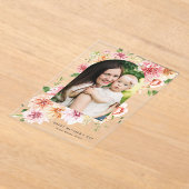 ピンクエレガントの牡丹フォトマザーズデイカード アクリル招待状 (レイダウン)