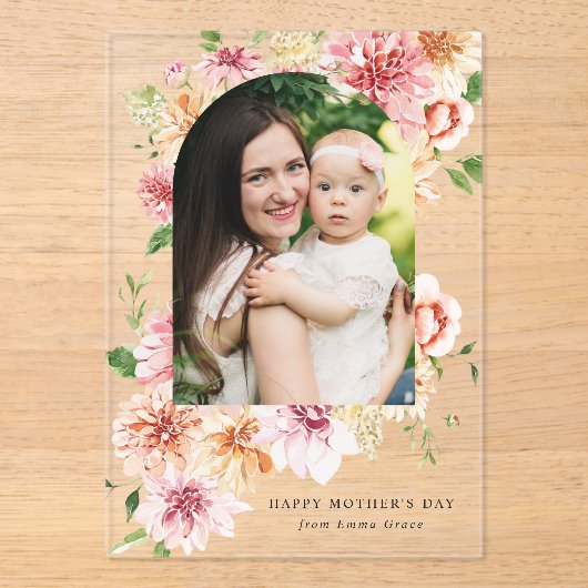 ピンクエレガントの牡丹フォトマザーズデイカード アクリル招待状 (正面)
