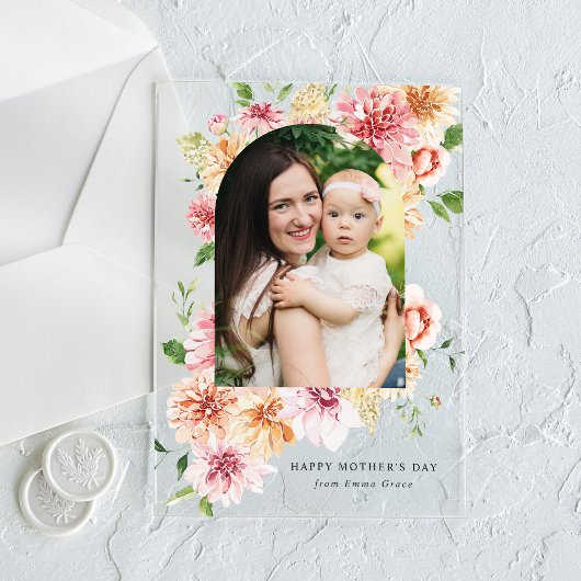 ピンクエレガントの牡丹フォトマザーズデイカード アクリル招待状