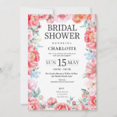 ピンクエレガントの牡丹フローラブライダルシャワー招待 招待状 (正面)