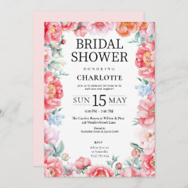 ピンクエレガントの牡丹フローラブライダルシャワー招待 招待状