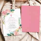 ピンクエレガントの牡丹フローラ幾何学十字 招待状
